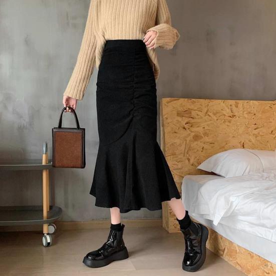 Женская юбка-рыбий хвост, высокая талия, облегающая юбка миди с запахом на бедрах, с широким подолом, однотонная офисная женская юбка
