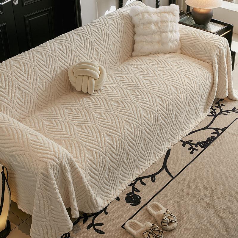 Кремовый ветрозащитный плюшевый диванный чехол «все включено» универсальный осенне-зимний утолщенный диванный чехол простой диванный чехол плед