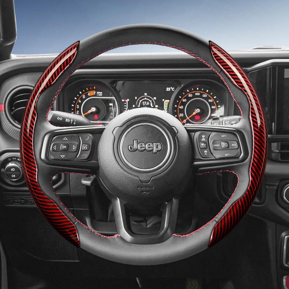Suitable for Jeep Carbon Fiber Texture Steering Wheel Cover Grand Cherokee Compass Wrangler Renegade Avenger Grand Wagoneer Red rf1