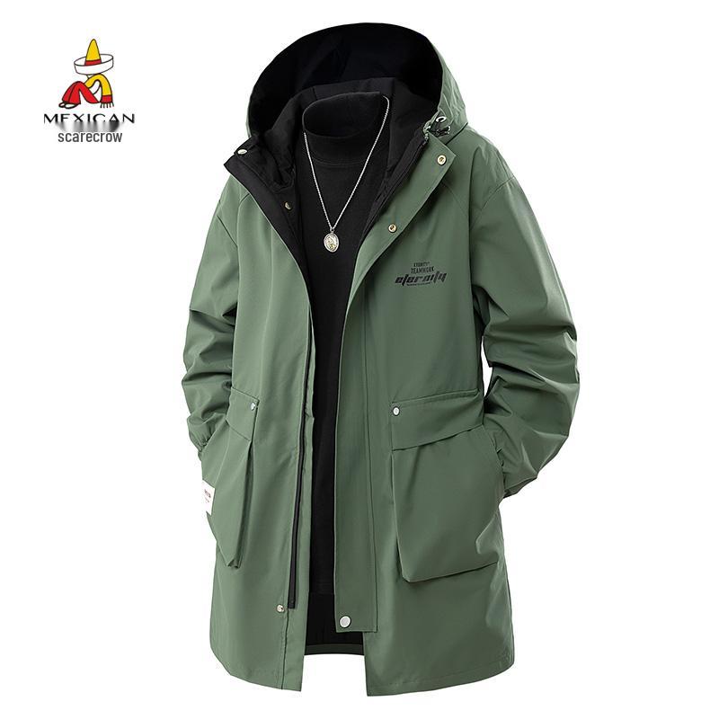 Мужской плащ-тренч со капюшоном средней длины "Пугало" - Модный, свободный, больших размеров для весны и осени