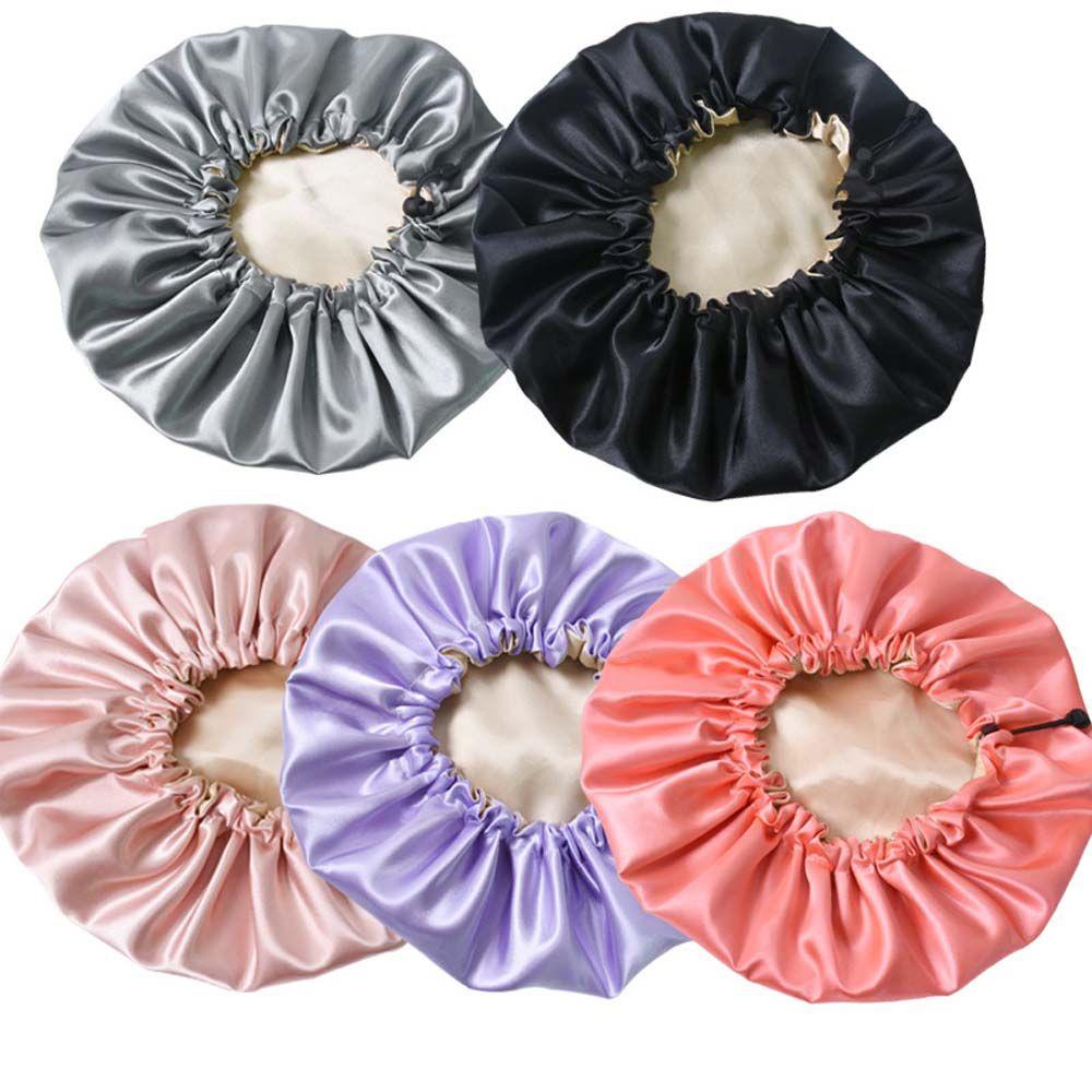 Care Adjustable Springy Double Layer Night Hair Cap Shower Cap Sleep Bonnet Reversible Satin Bonnet