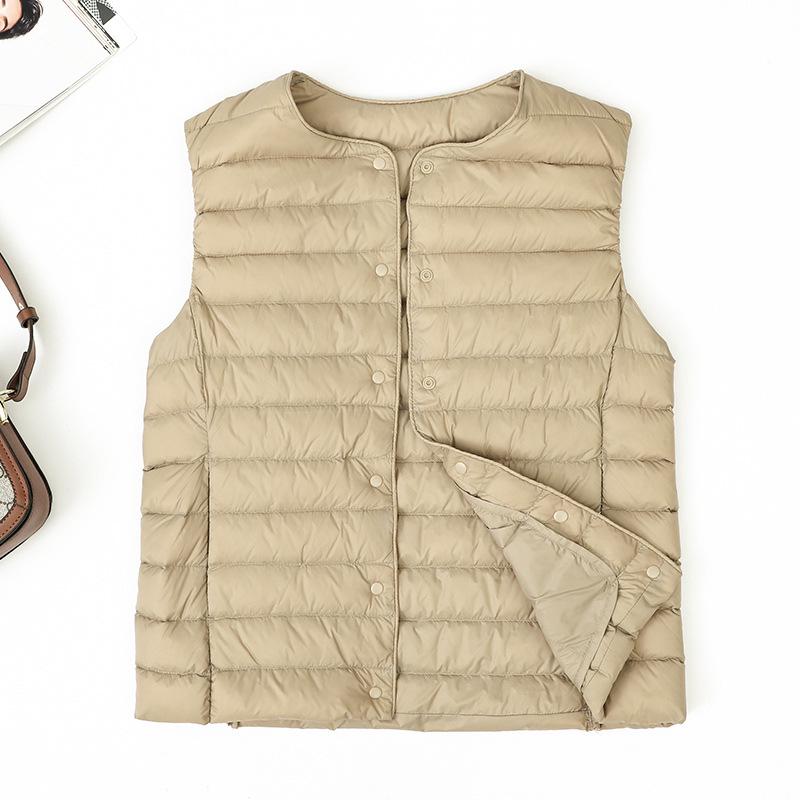 Женская 2025 Легкая Приталенная Куртка Пуховик с Коротким Круглым Вырезом - Теплая 90% Утиный Пух