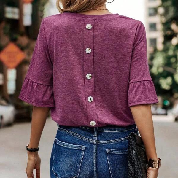 JKASHDK Женские модные повседневные летние весенние однотонные блузки и рубашки с круглым вырезом и рукавами 1/2 с принтом