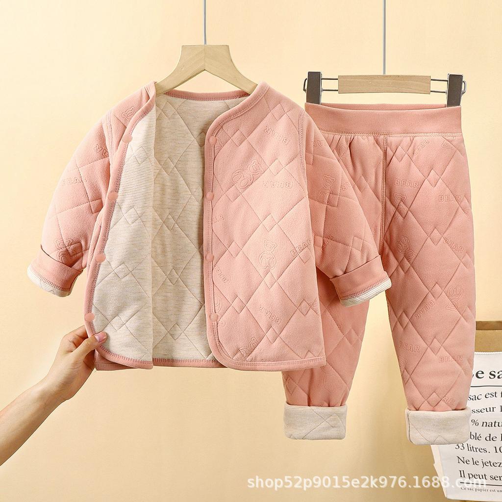 Детский артефакт школьной формы Осень-Зима Трехслойная стеганая хлопковая куртка для мальчиков с толстой велюровой подкладкой и хлопковая куртка для девочек