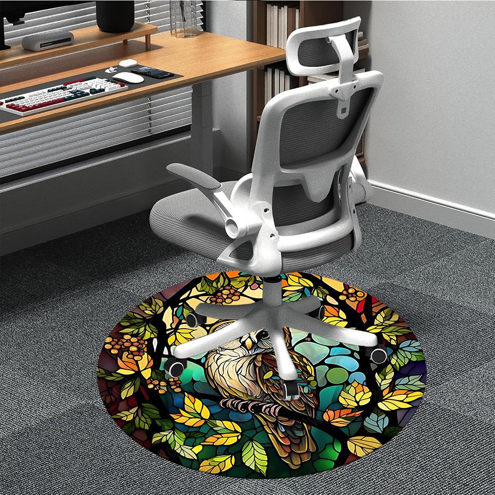 1pc Stained Glass Owl Office Round Area Rug, Under Office Chairs Bedroom Living Room Home Decor, Room Deco