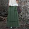 Women Vintage A-Line Skirts Cotton Linen Solid Color Elastic Waist Skirts Autumn Patchwork Casual Skirts