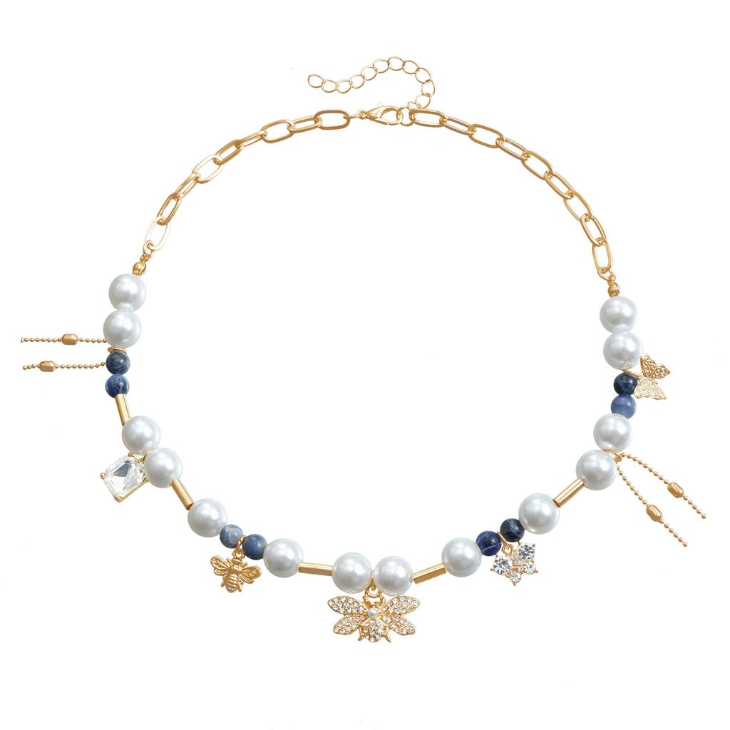 Jewelry Pearl Natural Stone Metal Tube Splicing Necklace Butterfly Love Shell Personalized Creative Items