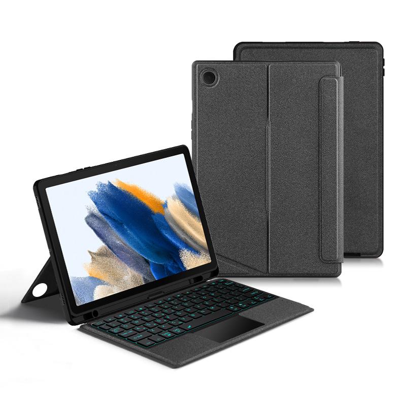 For Samsung Galaxy Tab A8 10.5 (2021) Leather Case + Bluetooth-compatible Keyboard with Backlight Trackpad