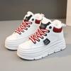 New Style of Plush Thickened Inner Heightened Winter Mid-top Shoes Color-blocking Thick-soled Sponge Cake Heightened White Shoes