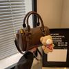 Korean Ins Cute Handbag Bag Women 2025 New Solid Color Retro Is Boston Bag High-end Shoulder Bag