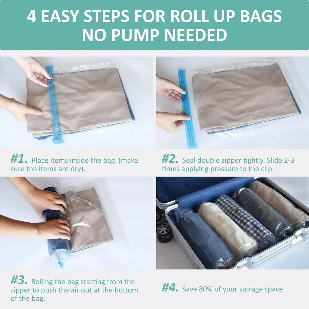 16 Pack Multiple Sizes Vacuum Storage Bags Hand Roll Durable Space Saver Bags For Clothes Clothing Travel Moving Must Have