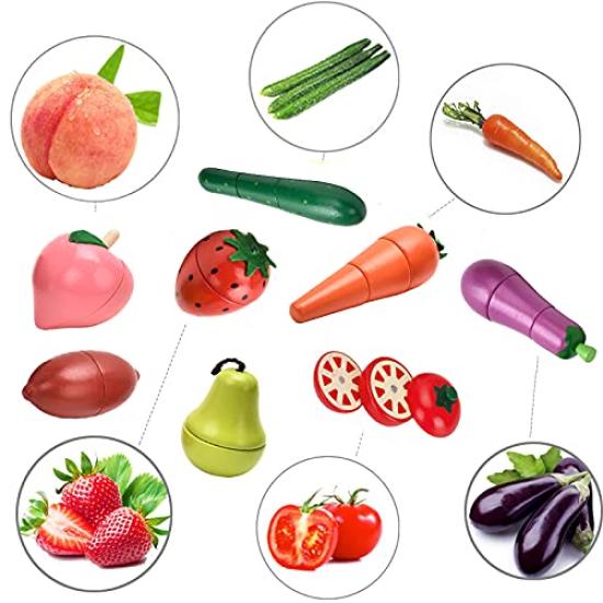 CARLORBO Toy Play House Fresh Vegetables Fruits Wooden Magnetic Fruit Vegetable Set Montessori Toy In Wooden Box & Cut! & Children's