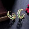 Brass Gold Plated Trendy Korean Design C-Shaped Hollow Geometric Micro-Inlaid Zircon Natural Hoop Stud Earrings Women's