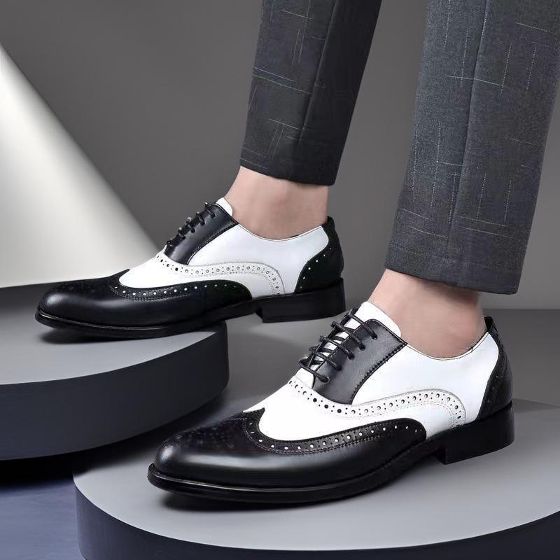 Мужские кожаные туфли-броги: Большие размеры, цветные блоки, модная официальная обувь