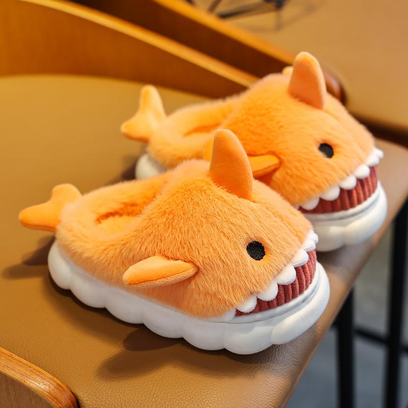 Children's Cotton Slippers Boys and Girls Cute Cartoon Shark Slippers Autumn and Winter Home Indoor Baby Thick Bottom Slippers