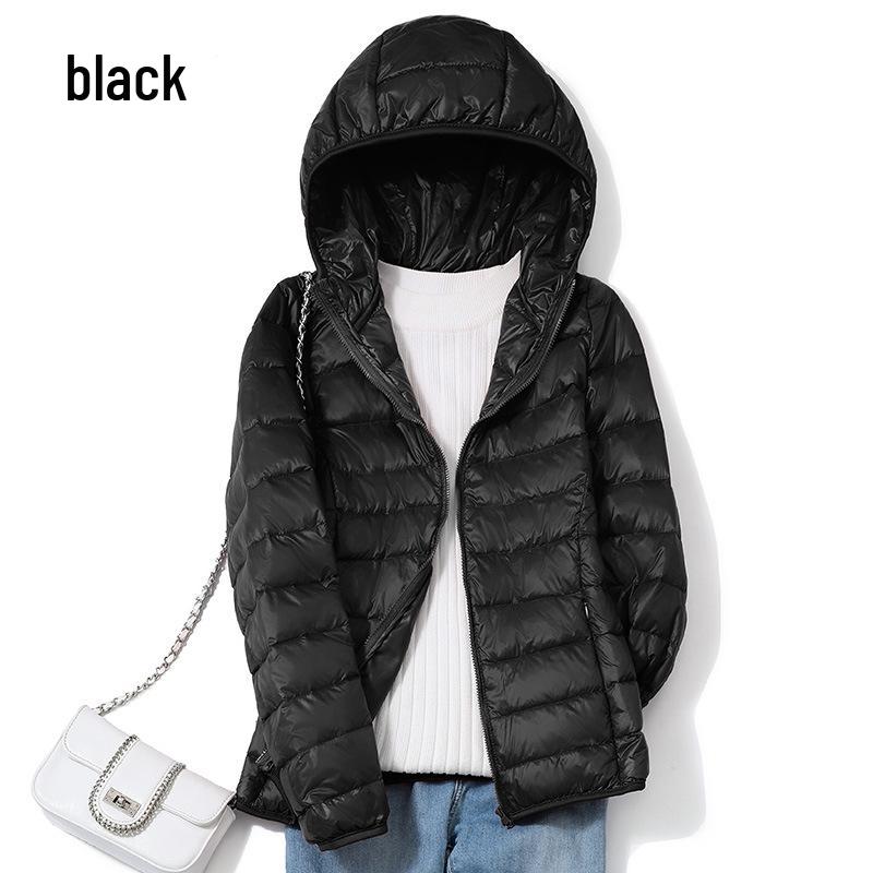2023 Women's Lightweight Hooded Down Jacket - Slim Fit, Plus Sizes, Autumn/Winter, White Duck Down.