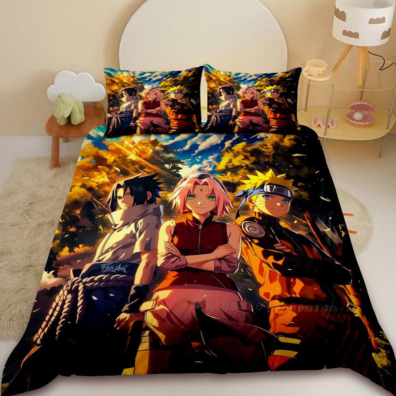 Наруто Детский Комплект Пододеяльника Учиха Саске Узумаки Постельное Белье Кинг Квин Полный Размер Девочки Подростки Мальчики для Декора Спальни