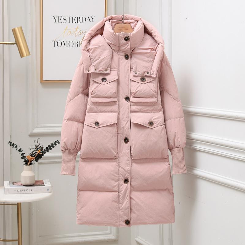 Пуховик женский зима 2024 новый средний и длинный утолщенный белый утиный пуховый пуховик до колена