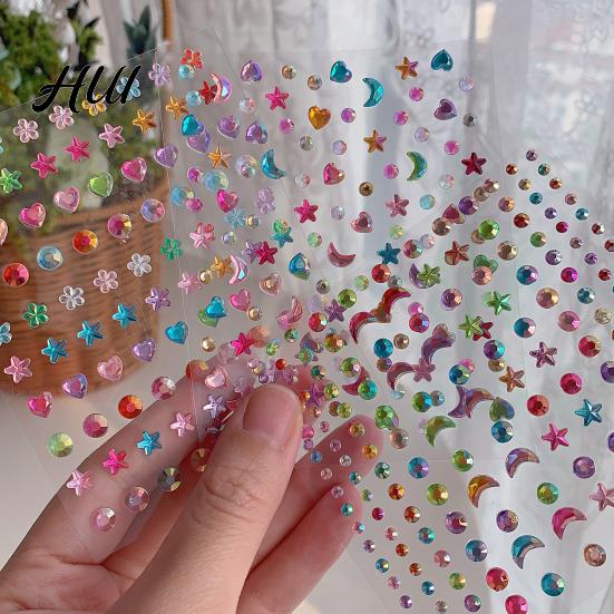 Разноцветные клейкие наклейки со стразами для поделок DIY Звезда Луна Камень Блестящие для скрапбукинга и ведения дневника Самоклеящиеся сверкающие камни Изготовление открыток Изысканные