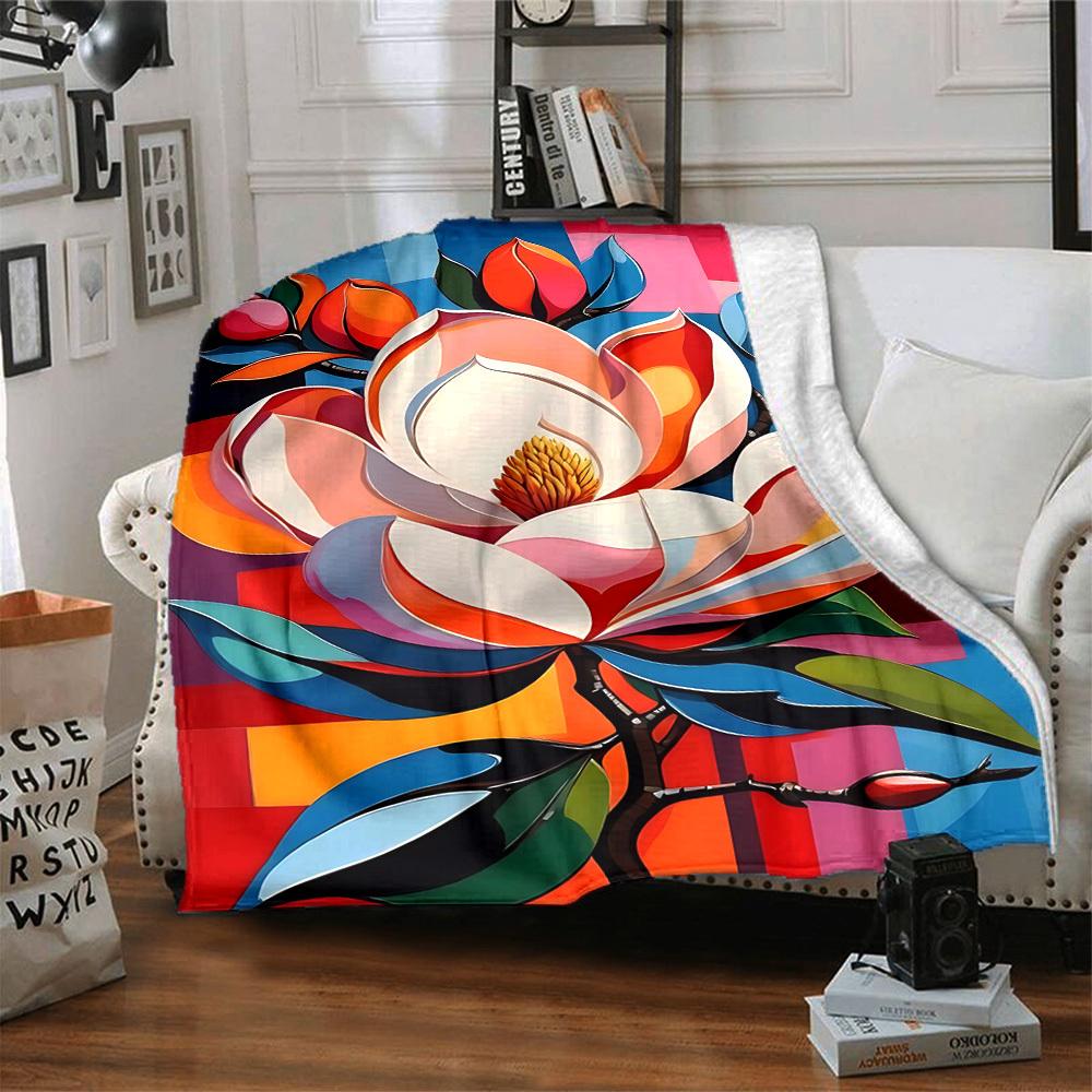 1pc Floral Abstract Print Blanket Lightweight Flannel Throw Blanket For Sofa, Bed, Living Room, Office, Outdoor Travel, Camping