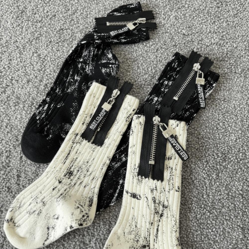 Spray Paint Splash Ink Mid Tube Socks Unique Mid-Calf Socks Fashion Zipper Socks  For Men Women
