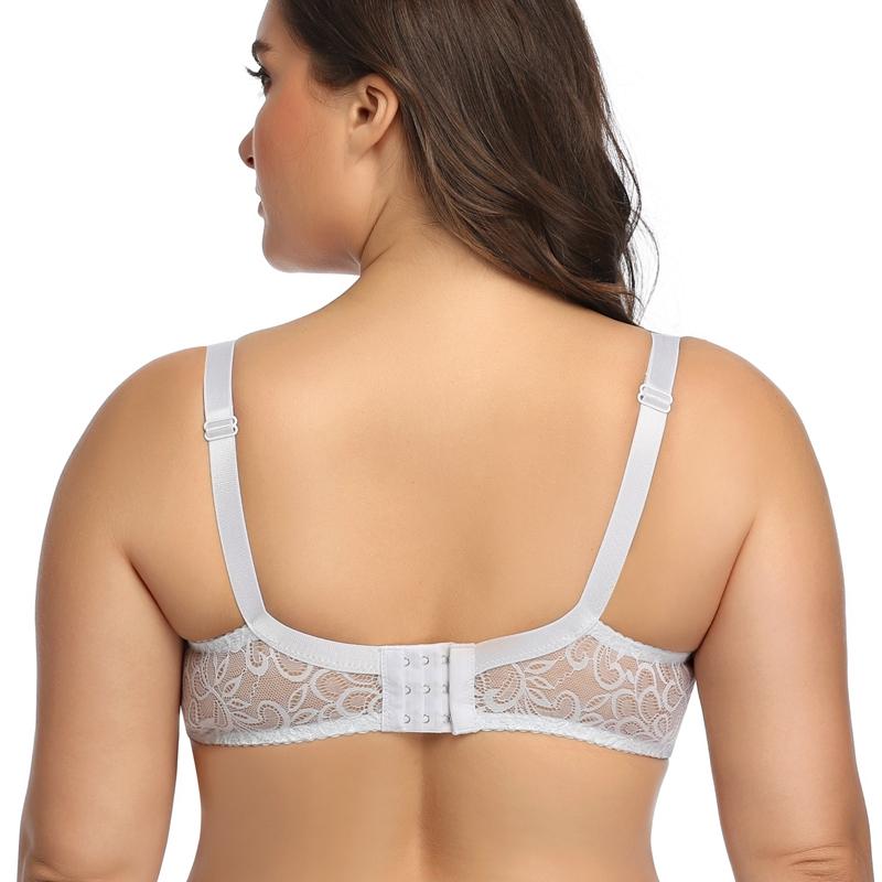 Women Full Cup Plus Size Bra Sexy Bow 3 Hooks Bras Breathable and Comfortable Lace with Wire Brassiere D E Cup