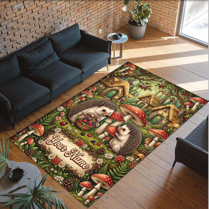 Forest Theme Crystal Velvet Floor Rug Personalized Custom Name Text Warm Carpet Home Decoration