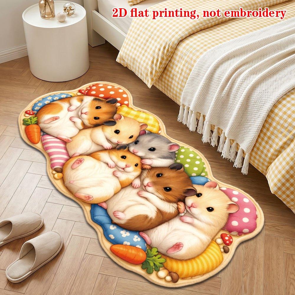Cute Stacked Hamster Irregular Rug Colorful Polka Dot Carrot Print Non Slip 2D Printing Doormat Bedroom Room Floor Mat