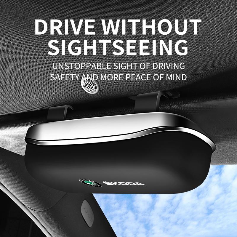 XOWS7 Car Sun Visor Sunglasses Case for Skoda Octavia Fabia Superb Rapid, Eyeglasses Holder Storage Box Auto Interior Accessories