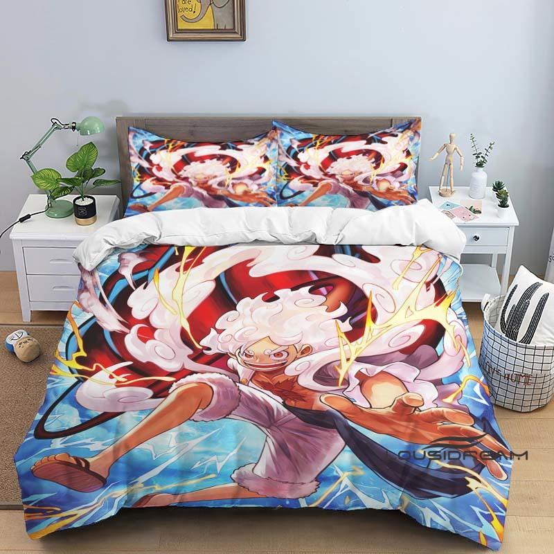 3-piece ONE PIECE Monkey D. Luffy cartoon bedding set (duvet cover and pillowcases), extra-large/large size, polyester, machine