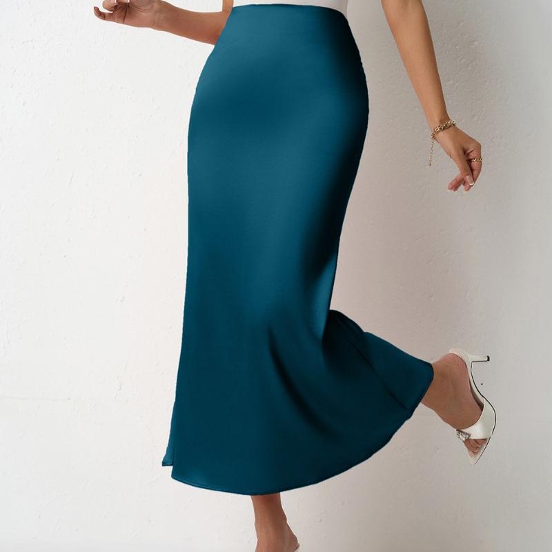 Модные летние новые облегающие атласные повседневные длинные юбки женские элегантные однотонные свободные юбки с высокой талией женская облегающая юбка-рыбий хвост женская одежда 26560