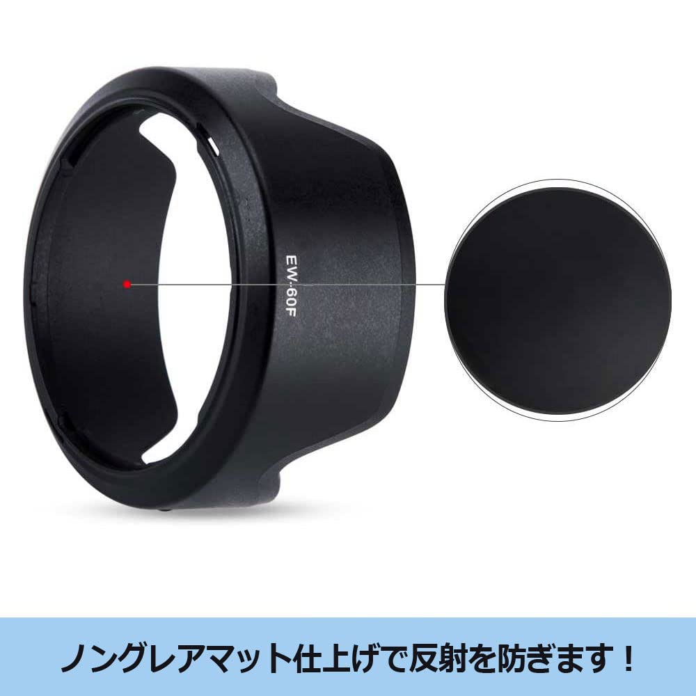NinoLite lens hood compatible with IS STM allows attachment of filters and lens caps even when EW-60F, EF-M18-150mm F3.5-6.3 lens; 55mm attached.