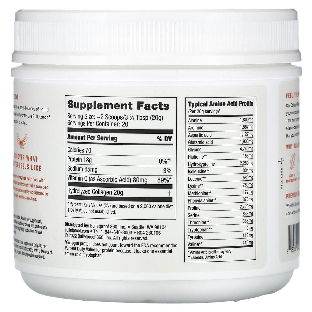 BulletProof Collagen Peptides, Unflavored, 14.3 Oz (405 G)