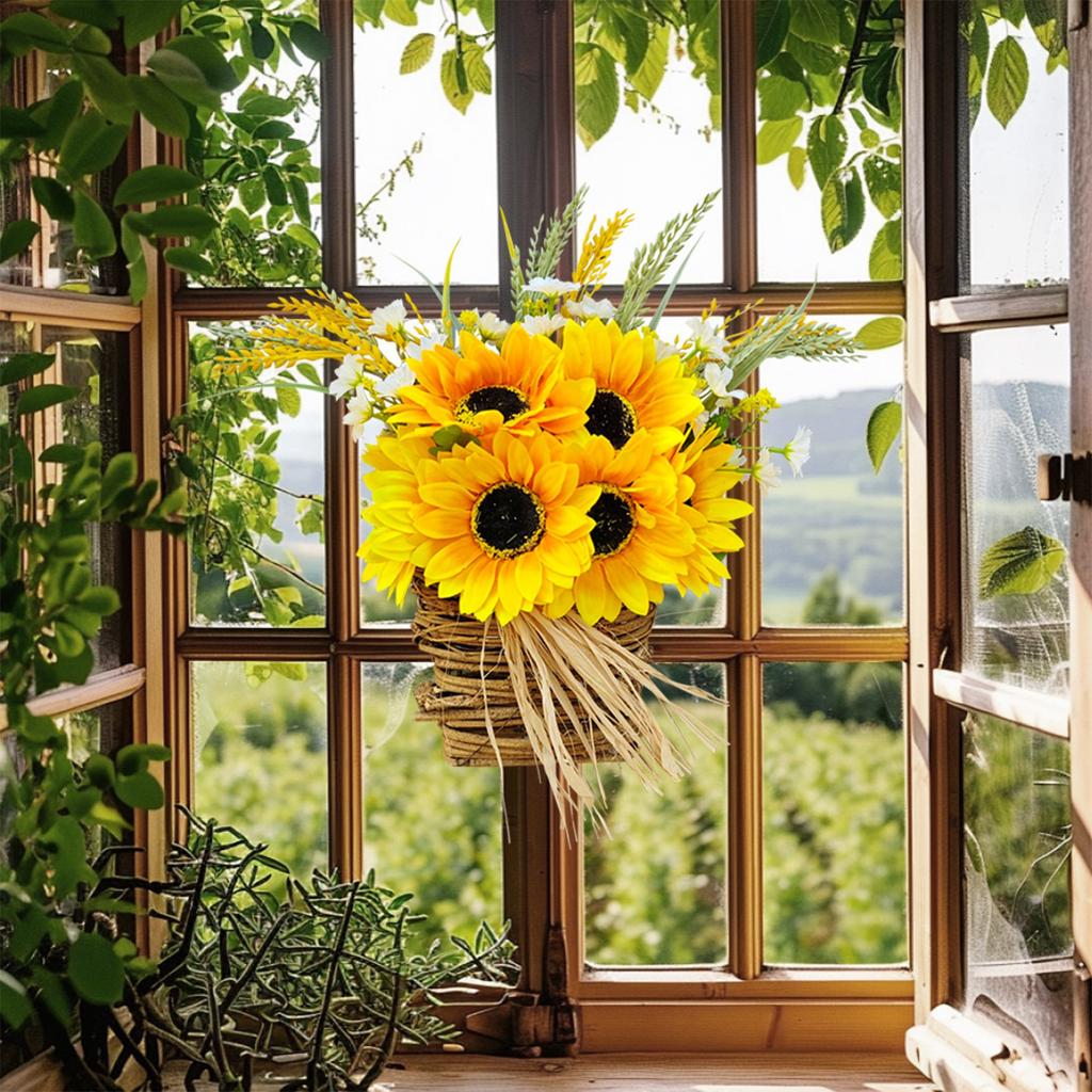 Венок с буквами подсолнуха, украшение для дверной подвески, праздничный реквизит, подвесная оконная настенная подвеска