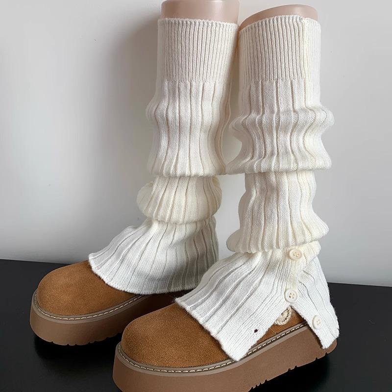 Autumn And Winter Warm Pile Socks Cover Women'S Split Fork Micro-Pull Button Medium Tube Leg Guard Leg Cover Y2K Calf Socks With Snow Boots