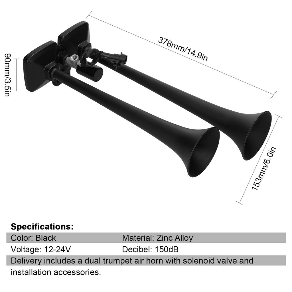 Громкий электрический звуковой сигнал с двойной трубой, 150 дБ, 1224 В, с электромагнитным клапаном для автомобилей, грузовиков, морских пехотинцев