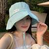 Korean Version Of Fresh Striped Bucket Hat Spring And Summer Thin Women'S Outdoor Sunshade Lace-Up Big Eaves Foldable Sun Cap
