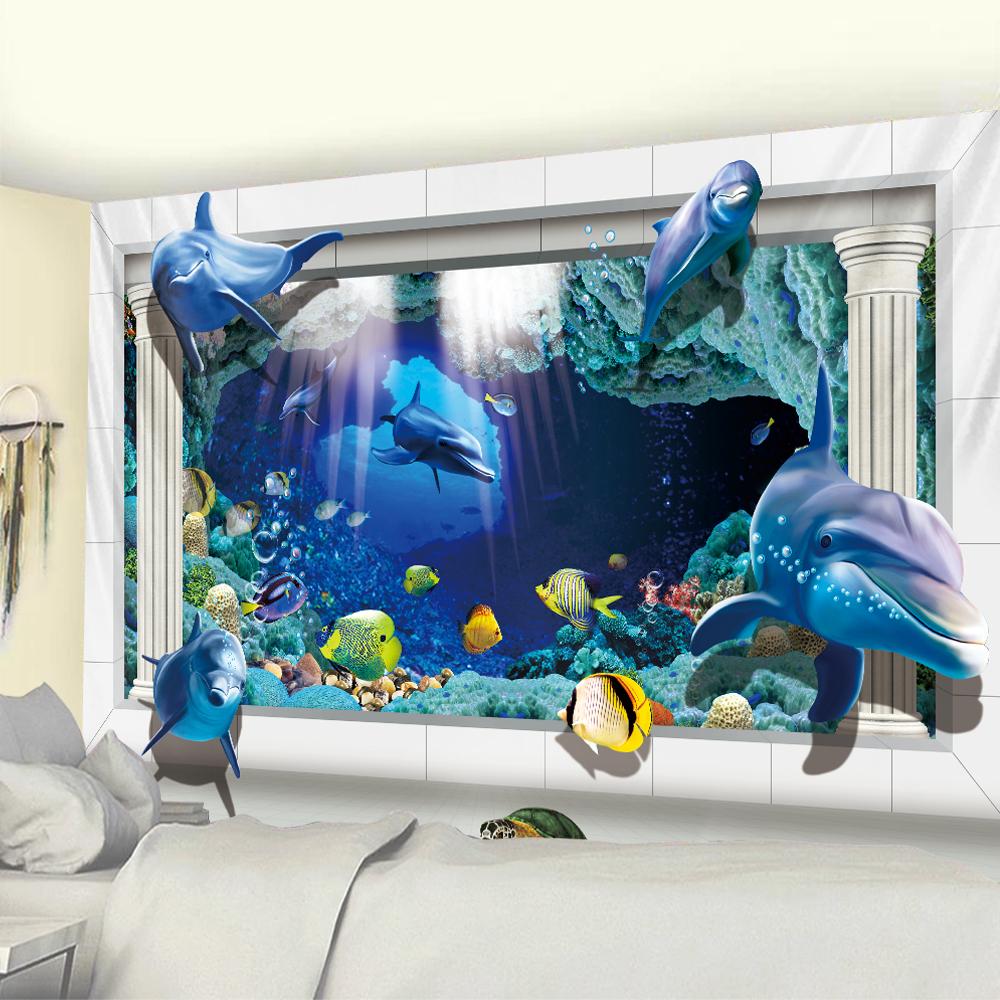 Окно дома арт-деко гобелен психоделическая сцена хиппи богемные украшения листы коврик для йоги украшение стены спальни