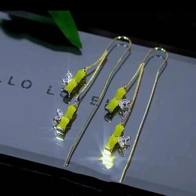 1 пара модных женских зеленых сережек в стиле бамбукового узла с кисточками, длинные серьги для девочек, ювелирные изделия в подарок ZPG