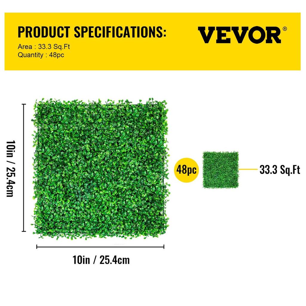 Artificial Boxwood Panel UV 48pcs Boxwood Hedge Wall Panels Artificial Grass Backdrop Wall 10X10" 4cm Green Grass Wall Fake Hedge for Decor Privacy