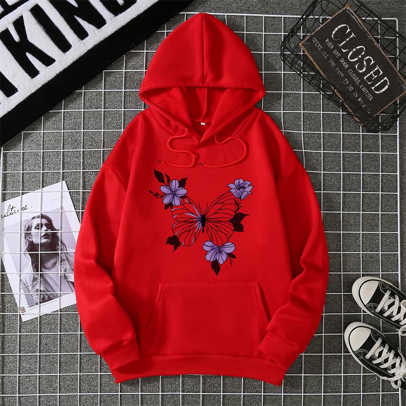 Flower Printing Women Hoody Harajuku Loose Sweatshirt Fleece Warm Comfortable Hoodies Vintage Autumn Crewneck Woman Top