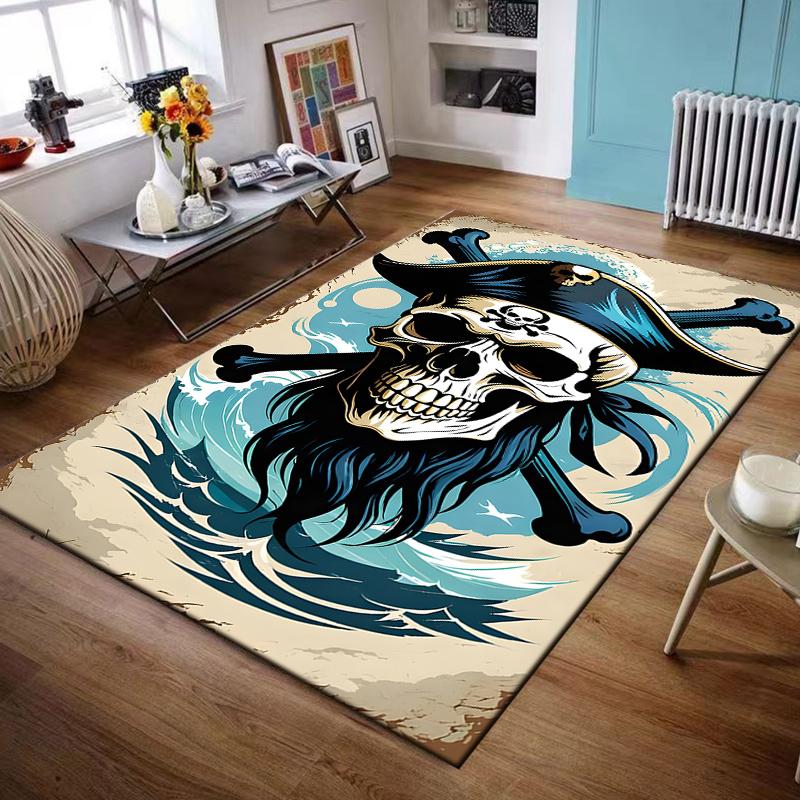 Pirate Skull Design with Crossbones Rug Non-slip rug suitable for living room and bedroom sofas