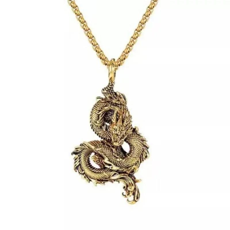 Vintage Chinese Dragon Necklace Pendant Chain Unisex Fashion Gothic Amulet Talisman Jewelry Party Gift