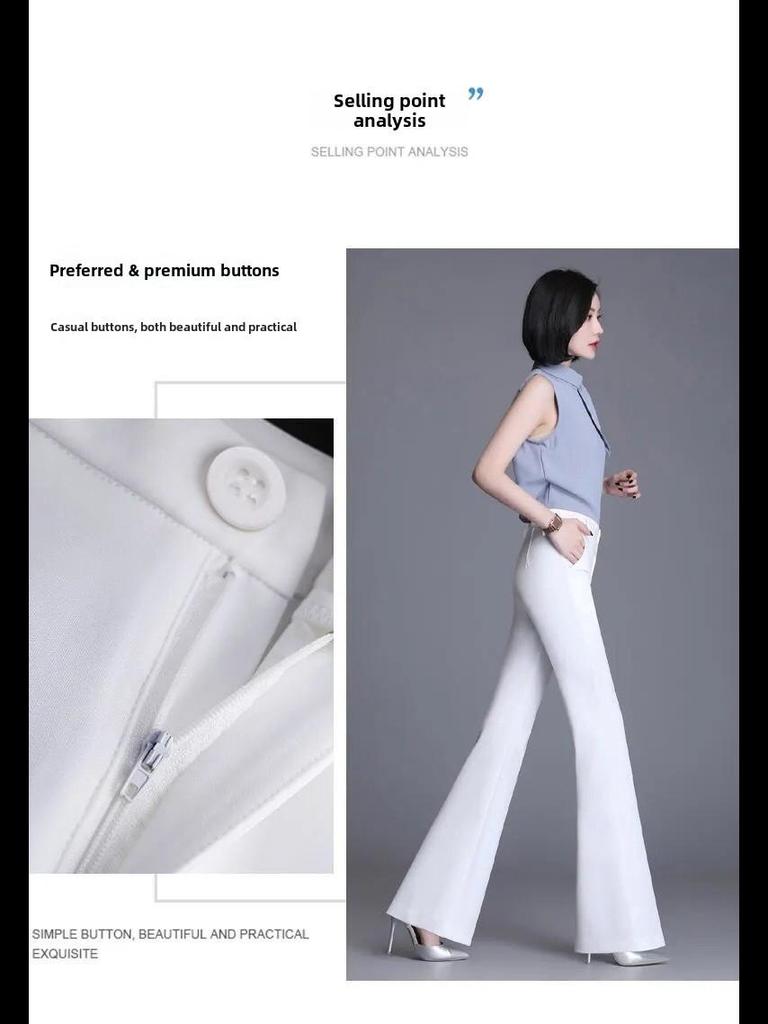 White High-Waist Flared Pants - Women's Loose Fit, Korean Style, Wide-Leg, Slim Fit, Versatile Casual Wear