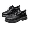 Black Business Men's Shoes Winter Versatile Thick Sole Solid Color Dress Big Head Casual Round Head Lace-up Men's Small Leather Shoes