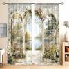 2pcs French Garden Oil Painting Printed Curtain for Home Decor - Rod Pocket Window Treatment for Bedroom, Office, Kitchen