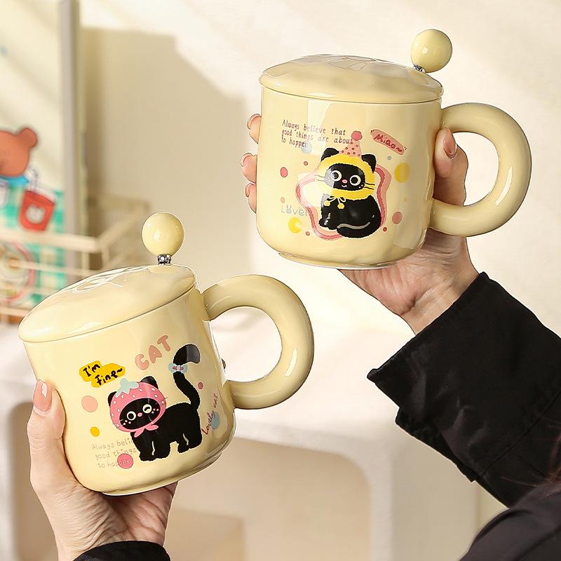 Little Black Cat Cute Creative Elegant Simple Cartoon Mug Three Dimensional Ceramic Cup Cute Souvenir Gift Box Set