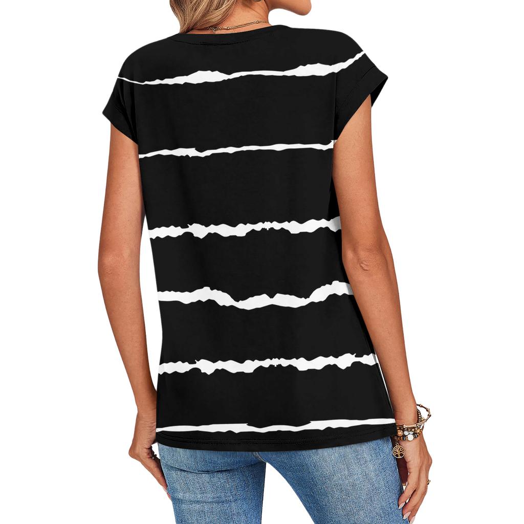 Women's Loose-Fit Fashionable Casual Vintage Print Cap-Sleeve T-Shirt Top