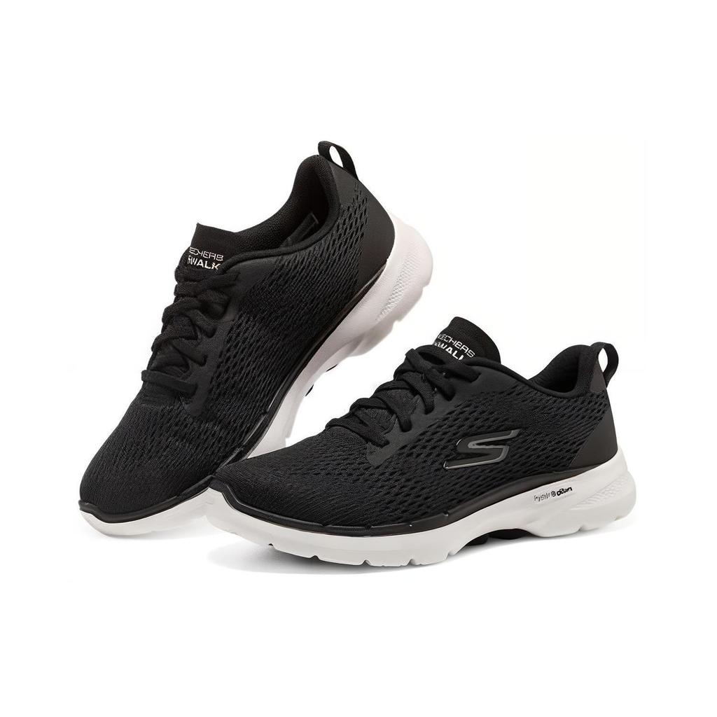 Skechers Go Walk 6 Легкие Дышащие Низкие Повседневные Беговые Кроссовки Женские Кроссовки Черный Белый 124512-BKW