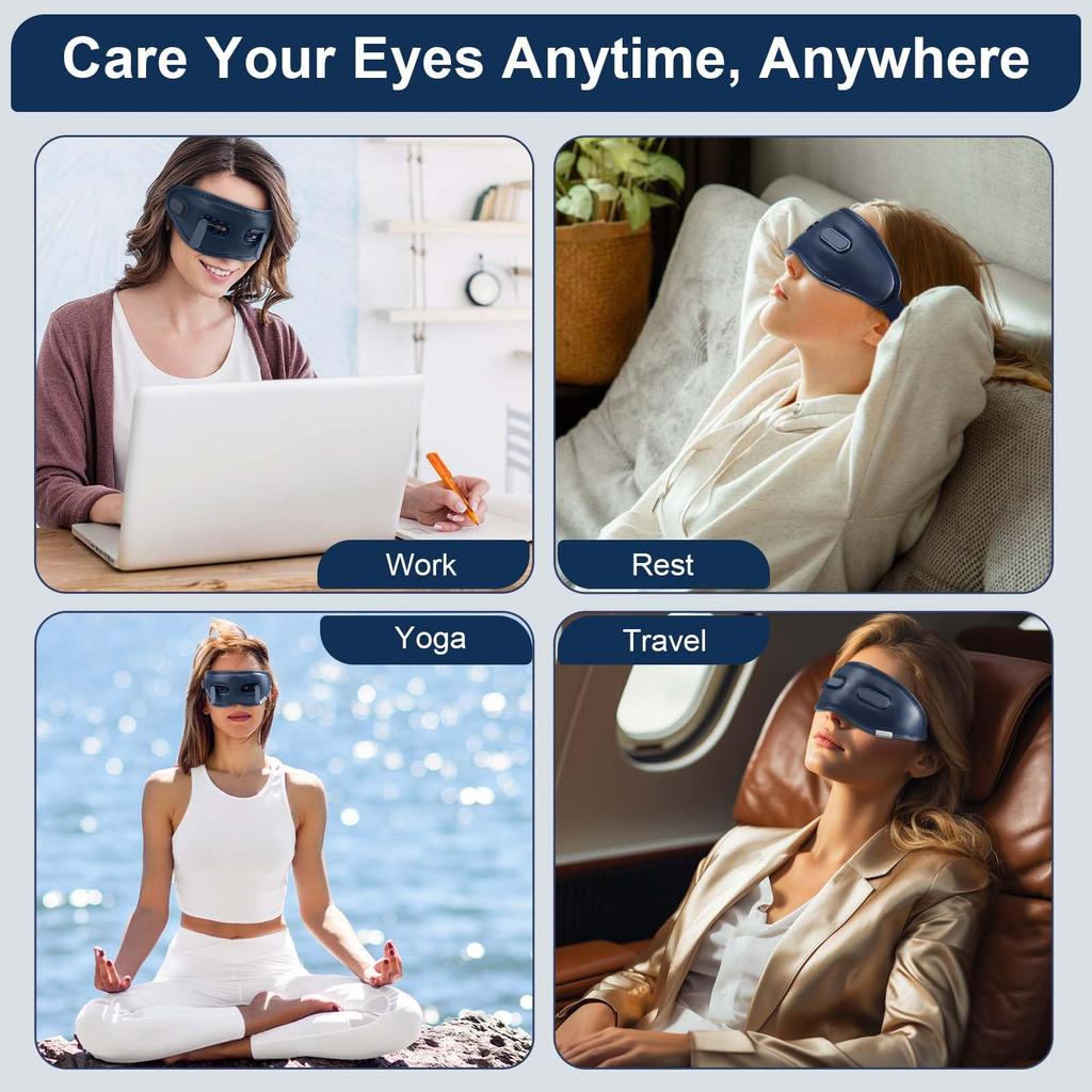 Беспроводной массажер для глаз с тепловой вибрацией, маска для глаз от мигрени, сухости глаз и темных кругов, устройство для ухода за глазами для снятия напряжения глаз и улучшения сна